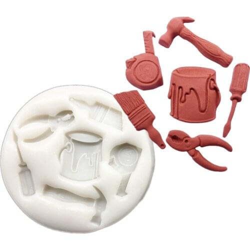 Paint Bucket Screwdriver Hammer Brush Tape Measure Silicone Mold Fondant Cake Decorating Tools Cupcake Chocolate Mold