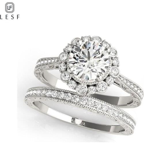 LESF 925 Silver Wedding Bands Ring Sona Simulated Diamond Anniversary Jewelry for Women Unique Design Enqaqement Ring Sets