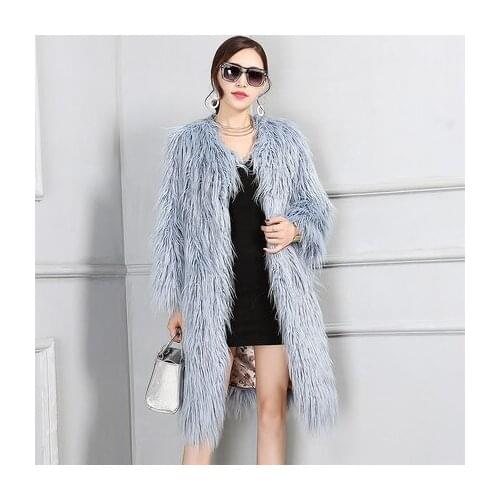 Top brand Faux New Long Wool Fur Coat N68 high quality