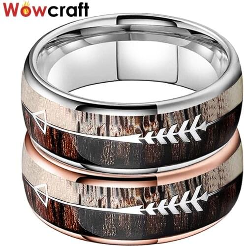 Mens Womens Tungsten Carbide Rings Deer Antler& Wood Arrow Inlay Wedding Bands Nice Designs Comfort Fit Jewelry