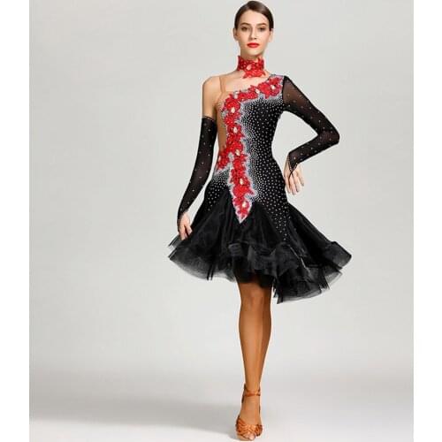 2021 New S7029 Flower Design Bare Back Latin Dance Dress Women Performance Bare Back Modern Dance Dress Latino Dancewear