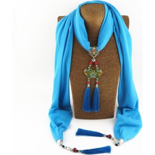 New Design Long Tassel Necklace Europe Costume Bib Multicolors Pendant Scarf Necklace Statement Jewelry WF16