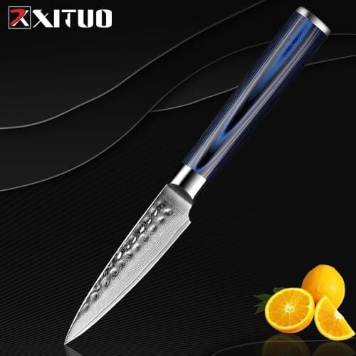 XITUO Paring Knife Real Damascus Steel Utility Knives Double Steel Head Chef Special Petty Tool Steak Slicing Fruit Hammer Gift