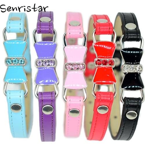 2020 New Style Bow Tie Pu Leather Pet Collars For Kitten Cats Elastic Adjustable Puppy Dogs Collar Alloy Bowknot Jeweled Collar