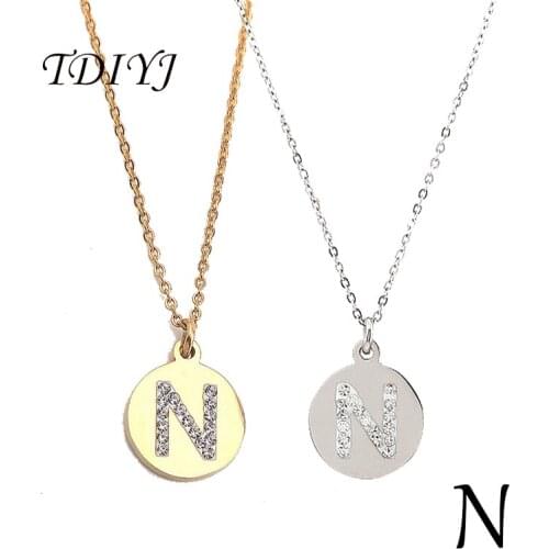 TDIYJ Trendy Women Jewelry Stainless Steel Crystal N Letter Tiny Initial Necklace 2pcs/lot