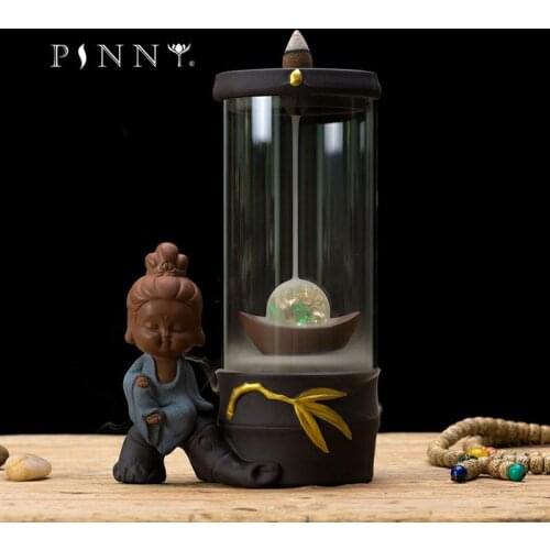 PINNY Little Monk Backflow Incense Censer Ceramic Artistic Light Hollow Incense Burner Beautiful Home Decoration Ceramic Crafts