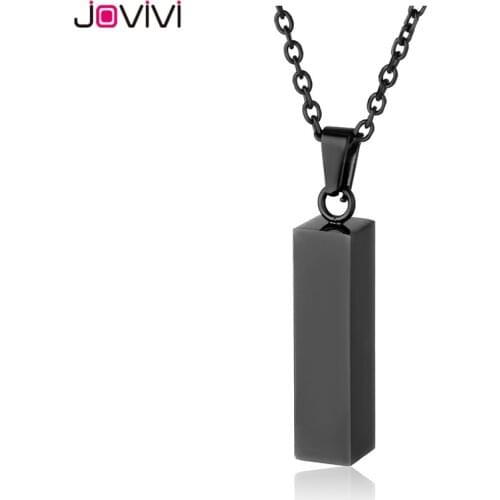 Jovivi Stainless Steel Vertical Cuboid Bar Necklace Urn Ash Keepsake Container Pendant Memorial Cremation Jewelry