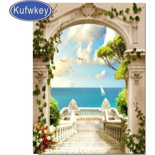 Seaside villa stairs diamond mosaic 3d picture rhinestone embroidery diamond painting stitch cross Fabulous wall art