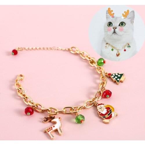 Christmas Cat Collar with Elk Pendant Alloy Kitten Necklace Pets New Years Gift Puppy Chihuahua Neck Strap Accessories