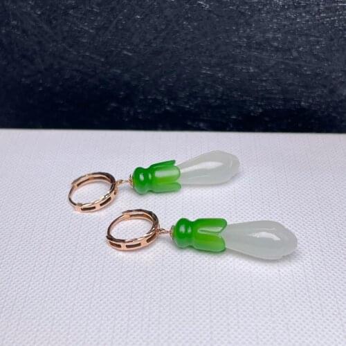 SHILOVEM 18k yellow gold real Natural white Jasper drop earring classic fine Jewelry women wedding gift 8*21mm myme0821551hby