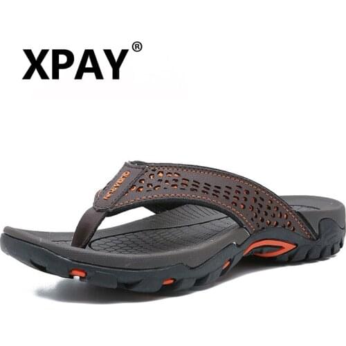 XPAY Brand PU Leather Summer Men Slippers Beach Sandals Comfort Men Casual Shoes Fashion Men Flip Flops Hot Sell Footwear 2019
