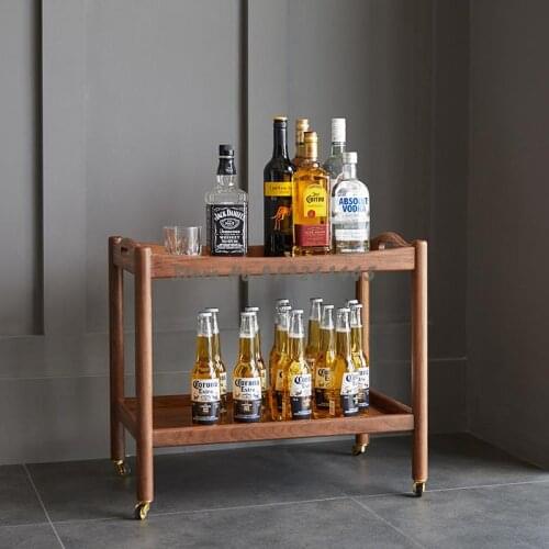 Park Su Wood For Nordic Sofa Side Table Living Room Black Walnut Solid Wood Corner Table Movable Pulley Trolley Tea Table