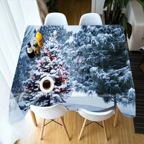 Customizable 3d table cloth Christmas Eve Snow Scene Printed Washable Thicken Cotton Rectangular/Round Wedding Party Tablecloth