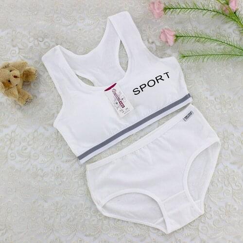 Teens Girls Sports Bra Set Gym Underwear Wireless Girls Sport Bra with Chest Pad Cotton +Panties 2pcs Young Girls Training Bra