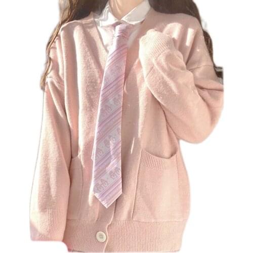 Japanese style sweater spring autumn V-neck knitted sweater Soft womencollege 2021 cardigan loose and versatile knit coat