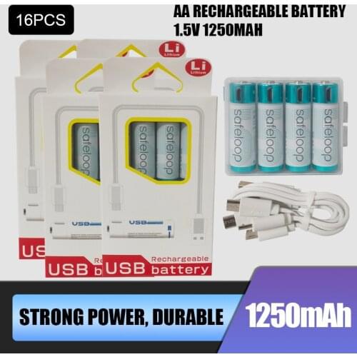 16pcs Technology! USB Rechargeable Battery 1.5V AA 1600mah li-polymer li-ion battery Remote control batteries, toy car batteries