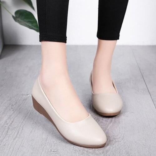 38# Women Elegant Office Shoe Flat Office Ladies Shoes Women Wedge Casual Shoes Round Head Solid Wild Professional Work Shoes