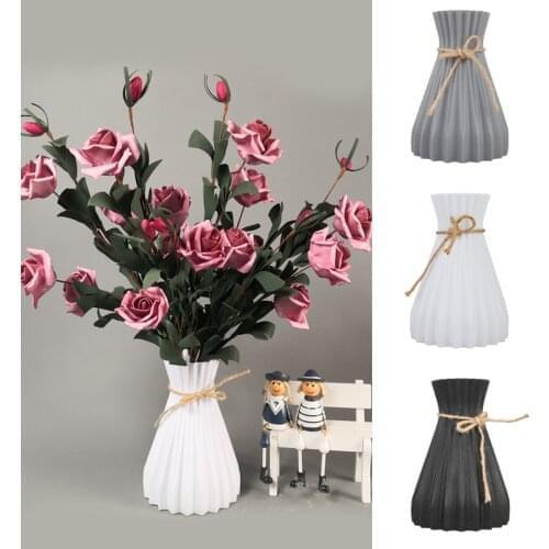 White Imitation Rattan Plastic Vase with New Waist Flowers Vases for Homes Living Room Decoration Vase
