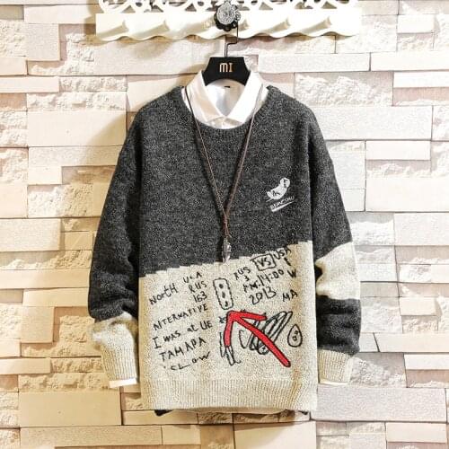 Spring and Winter 2020 Classic Mens Crew-Neck Vintage Korean Sweater, Plus-Size Long-Sleeve Sweatshirt,M-5XL Sweatshirt