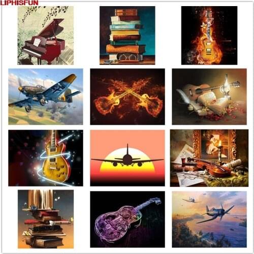 LIPHISFUN Handmade Cross Stitch Embroidery Diamond Painting Full Drill Home Decor Square/round aircraft guitar book