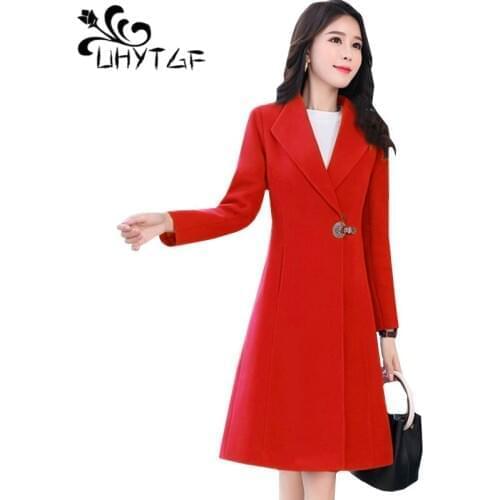 UHYTGF M-3XL Plus size outerwear Women New Winter wool jacket fashion ladies basic jackets Temperament female woolen coats 1226