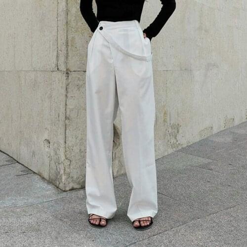 Femotwin Office Women Solid Pants Vintage Female Bottoms Slim High Waist Casual Chic Straight Trousers Casual Loose Pants 2021