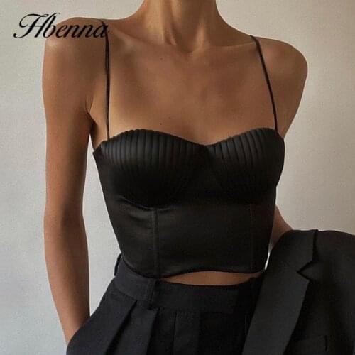 Hbenna White Satin Cropped Top Women Summer Shell Shell Folds Sexy Camis Women 2021Summer Tank Top Fashion Skinny Corset Elegant