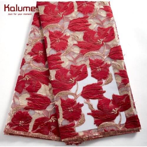 Kalume African Jacquard Lace Fabric Diy Dress Cyan Brocade French Gold Tulle Gilding Lace Fabric Satin For Wedding Dresses H2392