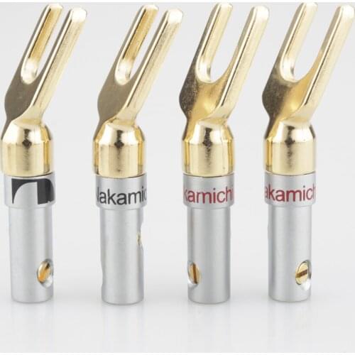 Free shipping 8pcs Speaker Spade Fork Nakamichi Gold Plated Banana Plug Double Screw Lock