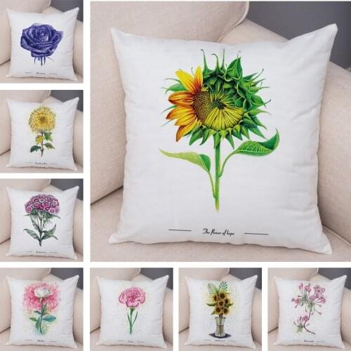 Nordic style Watercolor Flower Cushion Cover for Sofa Home Car Soft Plush Decor Plant Floral Print Pillowcase 45x45 Pillow Case