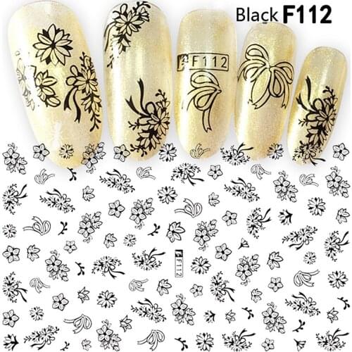 Black and White Flower Leaf Nail Sticker English Letter Lips Love Stars Nail Art Accessories Decorative Decal F109