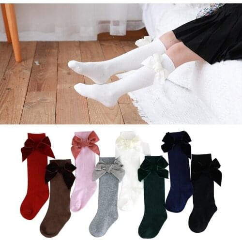 Citgeett 0-7Y Lovely Baby Girls Kids Stockings Solid Bowknot Stylish Comfortable Knee-high Socks