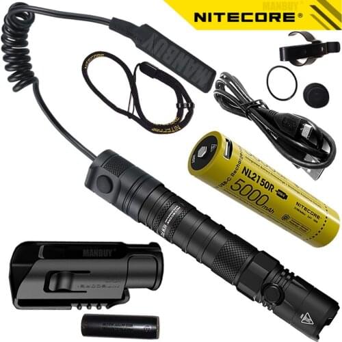 Nitecore RSW3 Remote Switch + New-P12 EDC LED Flashlight + 5000mAh NL2150R 21700 USB-C Port Rechargeable Battery + Quick Holster