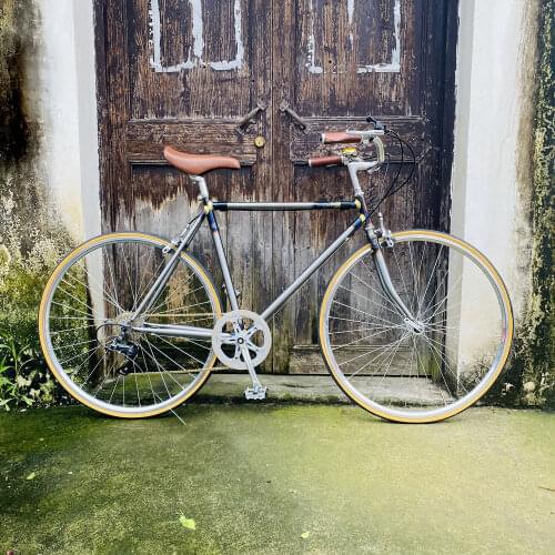 ETALY 8 speed Road bike Double V Brake Bike 51cm frame Columbus Pipe Steel blue road bicycle Completed Vintage bike 700C