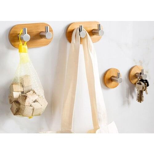 Hot Key Holder Wall Bamboo Hook Clothing Display Racks Hook Coat Hanger Cap Room Decor Show Wall Sticky Holder Towel Shelf