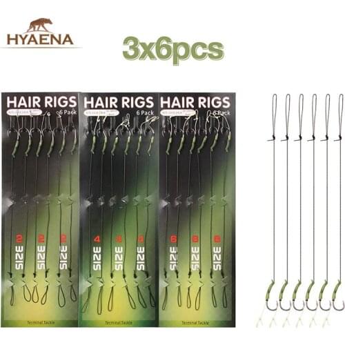 Hyaena 18pcs 3Packs Carp Fishing Hair Rings Curve Hook Stops Hair Braided Line Fishing Rigs