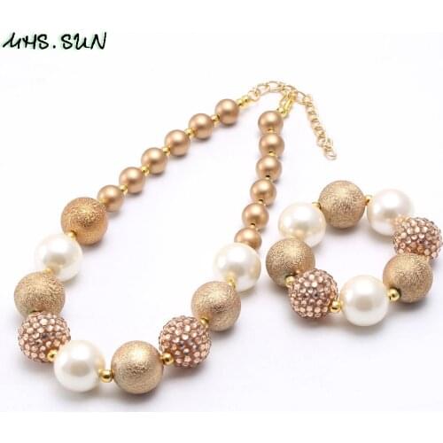 MHS.SUN Fashion Gold Color Kids Girl Beads Necklace Bracelet Baby Child Chunky Necklace Jewelry Set Charming Beaded Accessories
