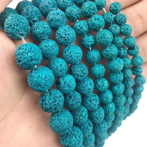 MKTREG Green Rock Lava Stone Beads Natural Stone spacer Round Loose beads 4/6/8/10/12MM DIY for Jewelry bracelet making 15inch