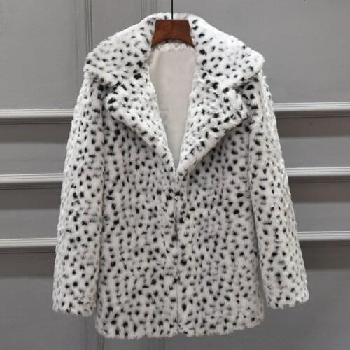 Fashion Winter Coat Women Mid-length Suit Sexy White Leopard Print Faux Windbreaker Jackets Female Overcoat Пальто Женское