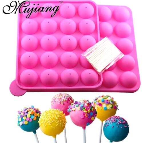 Mujiang 2 Pcs 20 Cavity Round Ball Lollipop Candy Silicone Mold DIY Party Jelly Chocolate Moulds Kitchen Baking Pastry Tools
