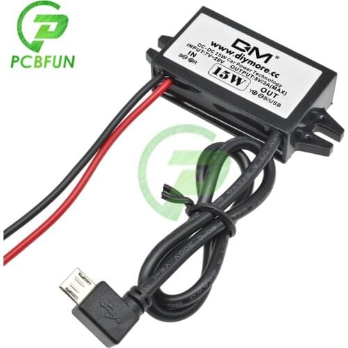 New Car Power Technology Charger DC DC Power Converter Module Single Port 12V To 5V 3A 15W with Micro USB Cable Step Down Module