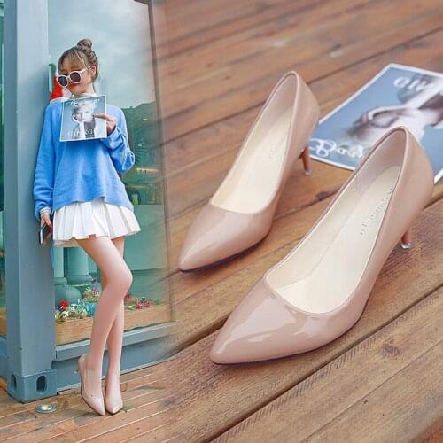 New 2021 Women pumps Elegant pointed toe patent leather office lady Shoes Spring Summer High heels Wedding Bridal Shoes NVDX59