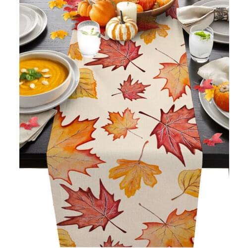 Autumn Maple Leaves Luxury Table Runner Dining Table Wedding Party Christmas Cake Floral Tablecloth Decoration