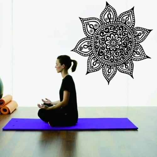 Pinturas Murais Yoga Mandala Om Indian Buddha Symbol Mehndi Vinyl Wall Decal Home Decor Wall Sticker New Year Docration D41