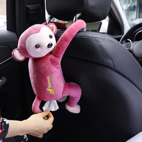 Portable Paper Napkin Box Animal Monkey Soft Plush and PP Cotton Lovely Personality Car Hanging Cartoon Tissue Cover Holder