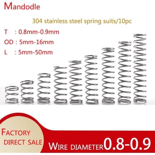 304 stainless steel compression spring,Wire diameter0.8-0.9,Outer diameter5-16,minispring,10pc