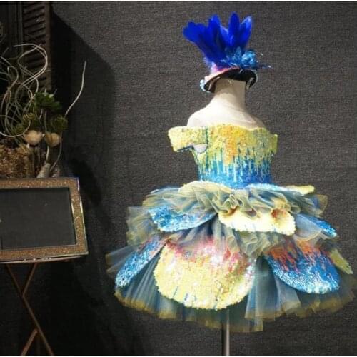 Luxury Colorful Sequin Off Shoulder Yellow Girls Celebration Dresses Luxury Girls Birthday Festival Pageant Dress Gowns Custom