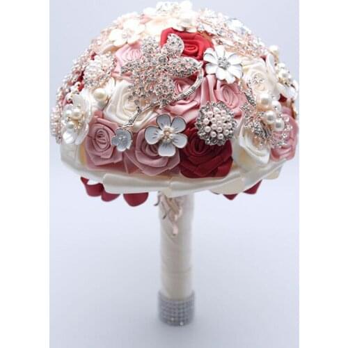 Luxury Crystal Rhinestone Elegant Lvory Bridal Holding Flowers Bridesmaid Bouquet Handmade Jewelry Wedding Accessories