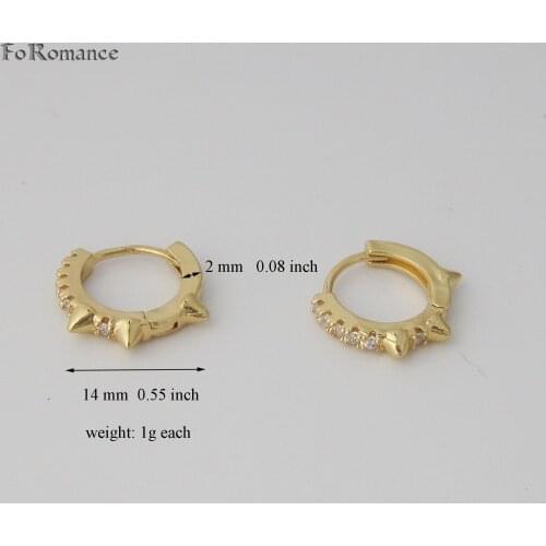Foromance YELLOW GOLD GP OVERLAY DOG TEETH TOOTH NAIL CZ STONES HUGGIE HOOP SMALL EARRING DIAMETER 14MM 0.55inch