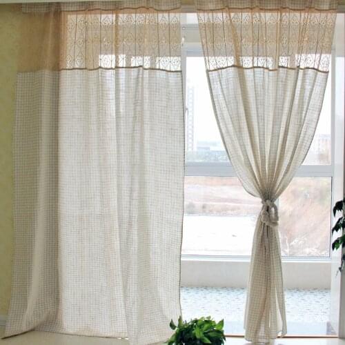 Natural Linen Color Curtains for Living Room Semi-Blackout Pastoral Linen Cortinas Hemp Yarn Striped Grid Gauze Plaid Drapes